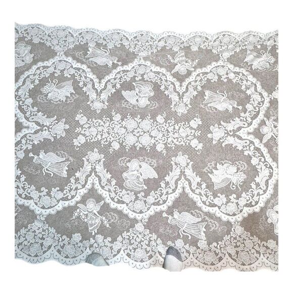 Vintage White Lace Heavenly Angels Holiday Tablecloth 54" X 80.5" Rectangle READ - Picture 3 of 6